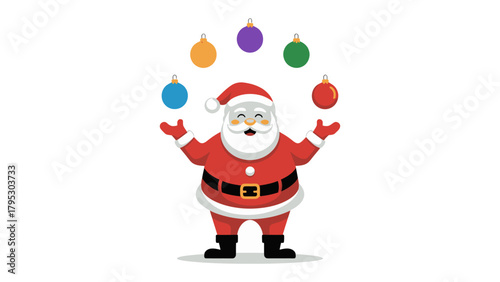 Santa's Holiday Juggling Act: A jovial figure skillfully juggles a collection of vibrant ornaments, showcasing the festive spirit of the holiday season with playful flair.