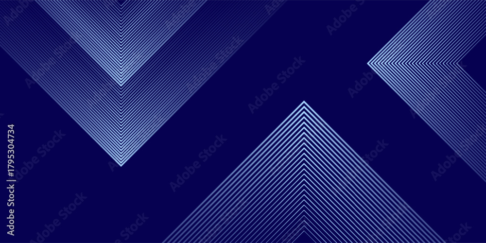 Fototapeta premium Abstract line blue background with dynamic effect. Motion vector illustration with white line decoration. Trendy dark navy blue gradient.