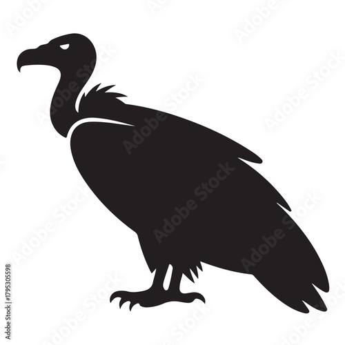 A striking silhouette of a vulture perched majestically, isolated on white background, showcasing its powerful form