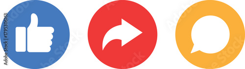 Social media icons like share and comment in oval shapes