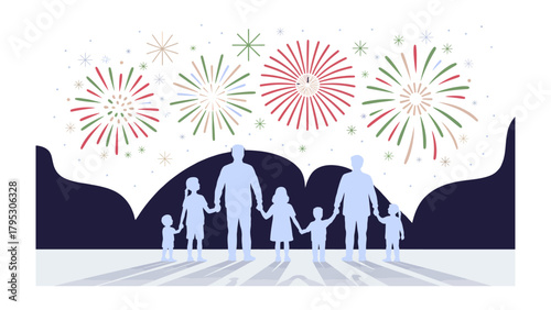 Family's Celebration: A silhouette of a family joyfully celebrating a moment with fireworks and togetherness, capturing a sense of unity and shared happiness.