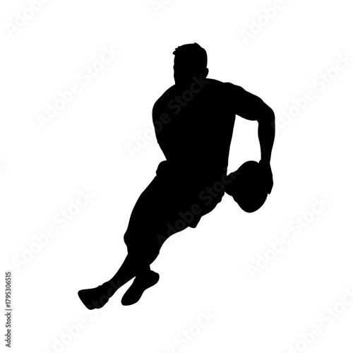 Silhouette of a male basketball player dribbling the ball during a game on a white background