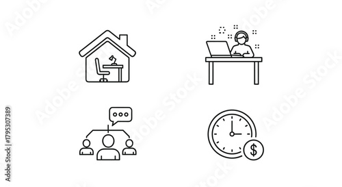 Seamless remote work setup collaborative communication and efficient time management icons representing modern business operations and productivity, Generative AI