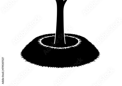 Organic mulching around a tree on a transparent background
