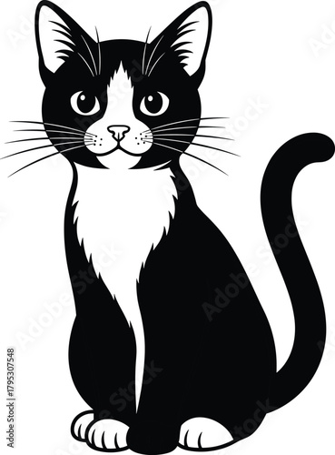 Black Tuxedo Cat Silhouette Icon Vector Illustration