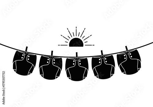 Cloth diapers drying in the sun on a transparent background
