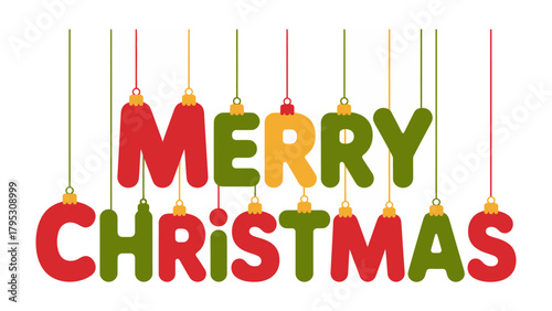 Holiday Ornament Greetings: Festive Christmas ornaments cascade down, spelling out a heartfelt Merry Christmas, perfect for seasonal designs.