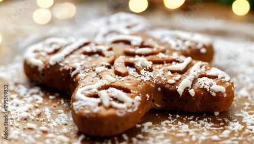 Delicious Gingerbread Man Cookie with White Icing and Festive Decorations.