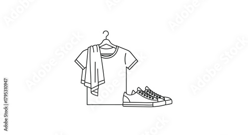 Stylish t-shirt on hanger and trendy sneakers ready for a casual outing or active day, Generative AI
