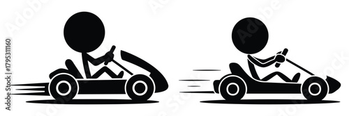Go-Kart Racing Icons – Driver in Kart, Speed Motion, Racing Silhouette, Fast Ride Vector