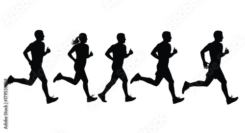 Dynamic silhouettes of diverse runners in motion capturing the spirit of athleticism and healthy living perfect for fitness campaigns, Generative AI