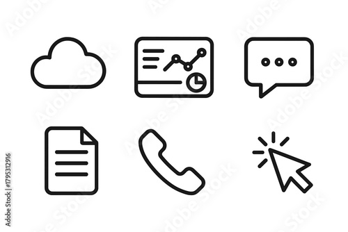 Digital Tools Icons. Digital Workspace linear icons: cloud, dashboard, message icon, file, phone, cursor.