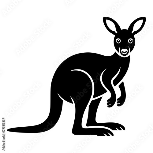 Kangaroo Silhouette: A sleek, minimalistic illustration of a kangaroo, characterized by its iconic form, captured in a clean and modern silhouette against a pristine background.