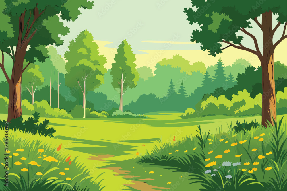 Obraz premium Lush forest landscape with a winding path