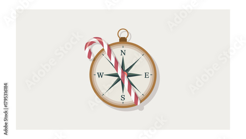 Navigational Sweetness: A compass decorated with a striped candy cane, blending holiday cheer with a sense of direction and discovery.