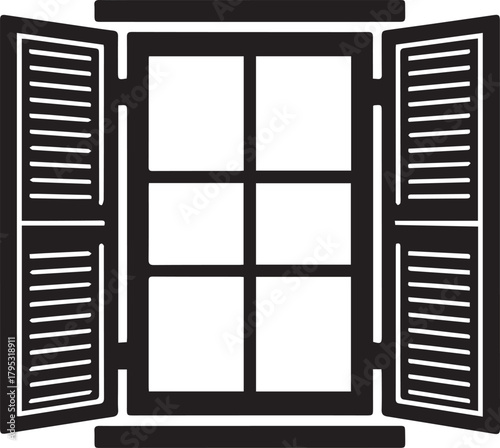 Arched French Window and Louvered Shutters IconPrint