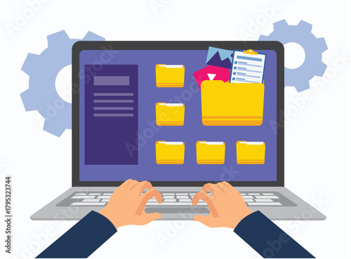 File management concept, Data storage, Folders, documents and media content, search or save files