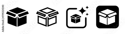 Open box icon for logistics, package, and delivery sign in black transparent PNG vector illustration