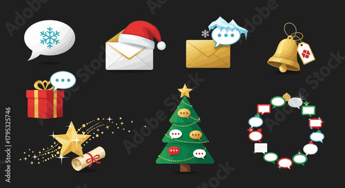 Festive Holiday Icons Christmas Celebrations & Winter Messages Design Set