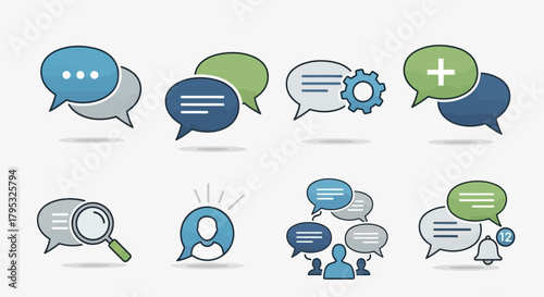 Set of Chat Bubbles and Messaging Icons for Communication and Digital Interaction Designs