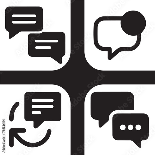 A visual representation of converging conversations, with diverse chat bubbles in a matrix-like structure, symbolizing connectivity and communication networks.