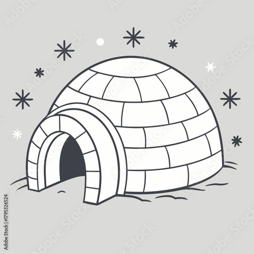 Igloo illustration with snowflakes around it