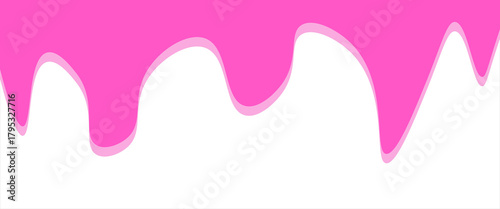 Pink ice cream melted with colorful cute candy sprinkles long border, banner seamless pattern, vector white background