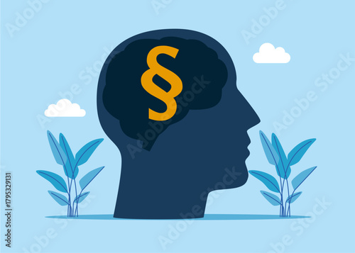 Lawyer and advocate services. Law represented by paragraph symbol. Vector flat illustration