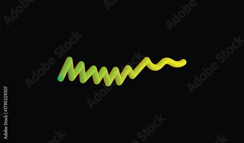 Vibrant green and yellow wavy line on black background abstract