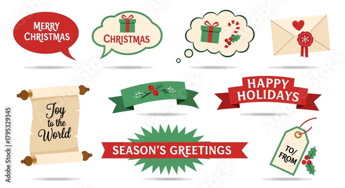 Christmas Holiday Labels Set for Celebratory Design, Seasonal Greetings and Festive Decorations