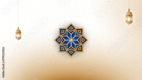 Luxury background with simple mandala and lantern design in white gold background