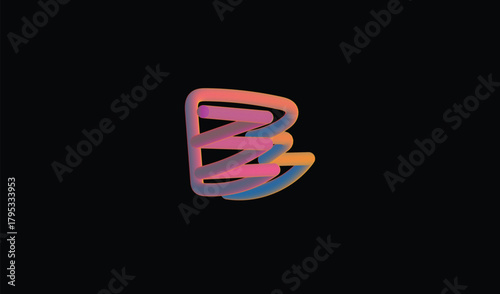 Abstract colorful brush stroke forming a stylized letter b on black background