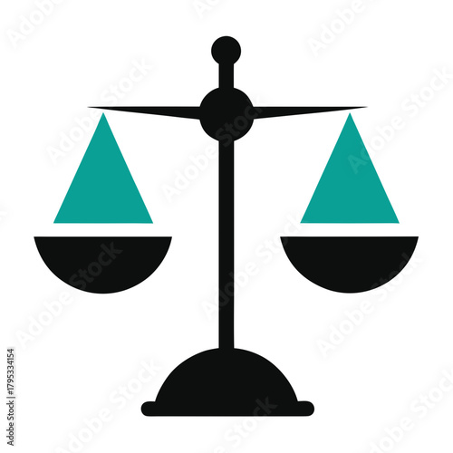 Simple icon of black scales of justice with teal triangles