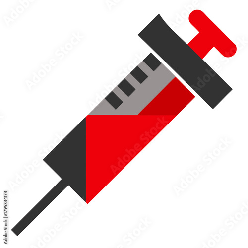 Stylized syringe with red liquid and black plunger