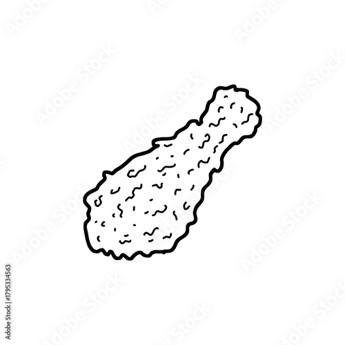 Hand drawn vector fried chicken with crispy texture and juicy detail. Black and white sketch doodle for restaurant branding, menu design, packaging, and vintage style food illustrations.
