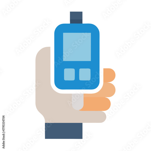 Hand holding a blue glucose meter for diabetes testing