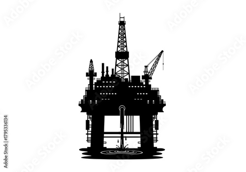 Leak from offshore drilling platform on transparent background