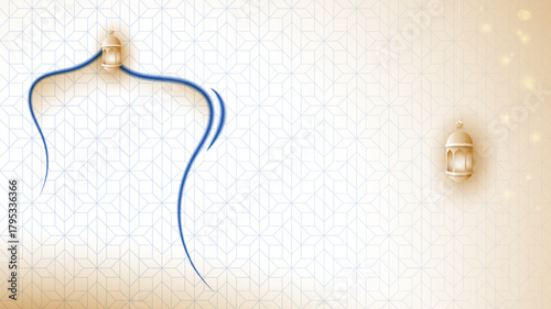 Islamic background with line art of mosque in blue light design. luxury islamic background