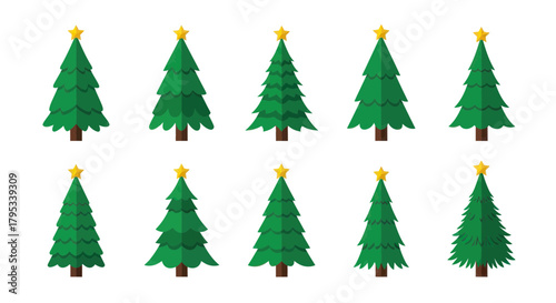 Festive Christmas Trees Set of Evergreen Vector Illustrations for Holiday Decoration and Design Elements