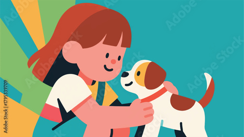 Illustration Of A Child Stroking A Dog Vector Design Template