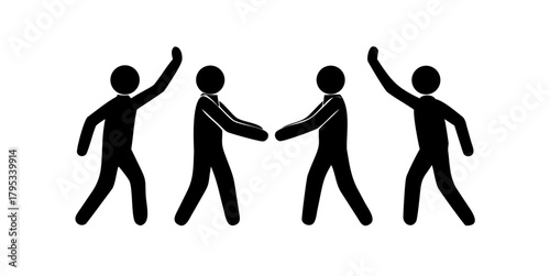 High five icon set with two people celebrating success and teamwork in a simple black silhouette style isolated on a white background .vector icon