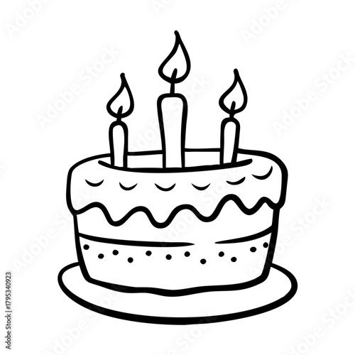Simple Cartoonish Birthday Cake with Candles for Party Invitations, Celebration Cards, Kids' Events, Blogs, and Social Media Graphics