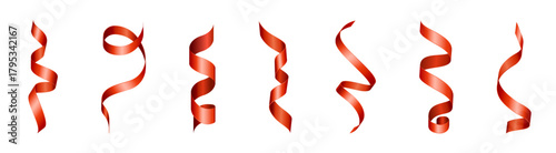 Red ribbon set, flat vector illustration with decorative, festive elements