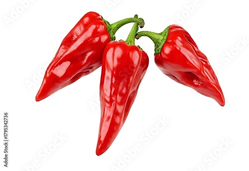 Red hot chili peppers on white background with fresh green and red peppers