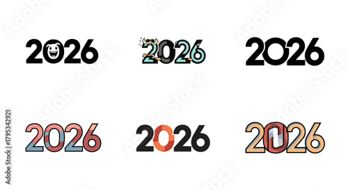 Happy new year 2026 concept design with a smiling face in the zero, cheerful typography for upcoming celebrations and seasonal greetings, isolated on white background