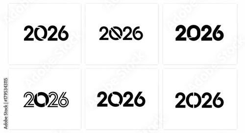 2026 logo design concept with a creative zero using a stylized aperture lens effect, sleek and modern typography for calendar or anniversary branding on white background