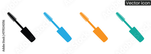 Vibrant mascara wands in black, blue, orange, and green. Perfect for beauty blogs, cosmetic packaging mockups, and eye-catching cosmetic ads. Add a pop of color!