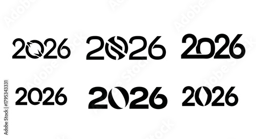 2026 year number design with arrow inside zero in black sans-serif font, modern creative concept for new year celebrations, events, and future-oriented themes