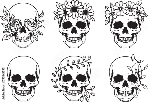 Skulls with flowers