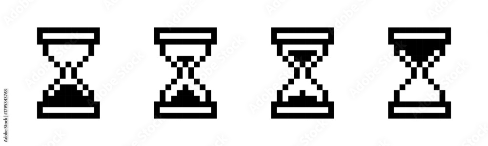 Fototapeta premium Pixel hourglass, flat vector illustration with timer, countdown icons